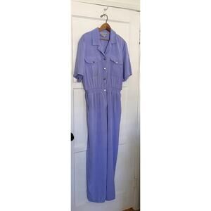Vintage Saint Germain Paris Jumpsuit Womens Purple Large Button Down 80s